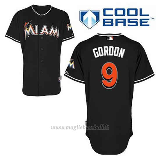 Maglia Baseball Uomo Miami Marlins Dee Gordon 9 Nero Alterner Cool Base